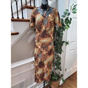 Kemp Collection Women's Brown Polyester V-Neck Short Sleeve Long Maxi Dress 18W